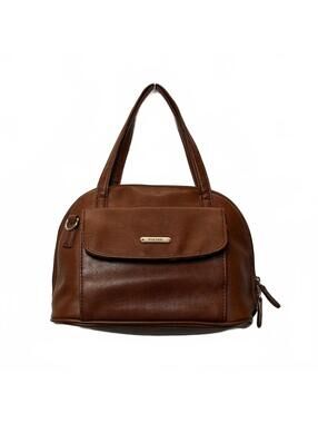 Koltov Brown Faux Leather Dome Satchel Handbag Front Flap Pocket Double Zip